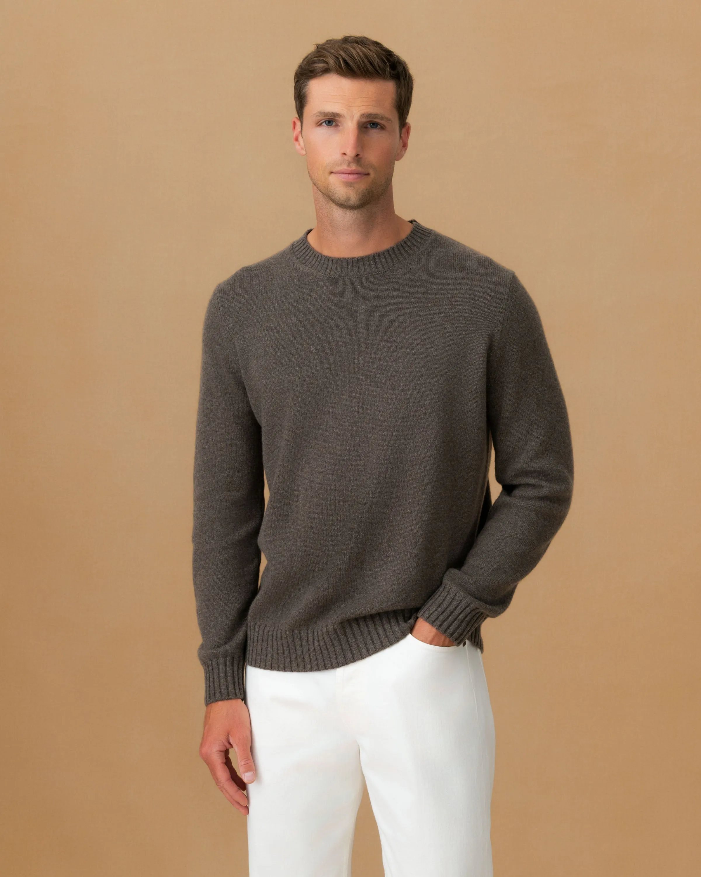 Reinforced Neckline Cashmere Crew Neck Sweater