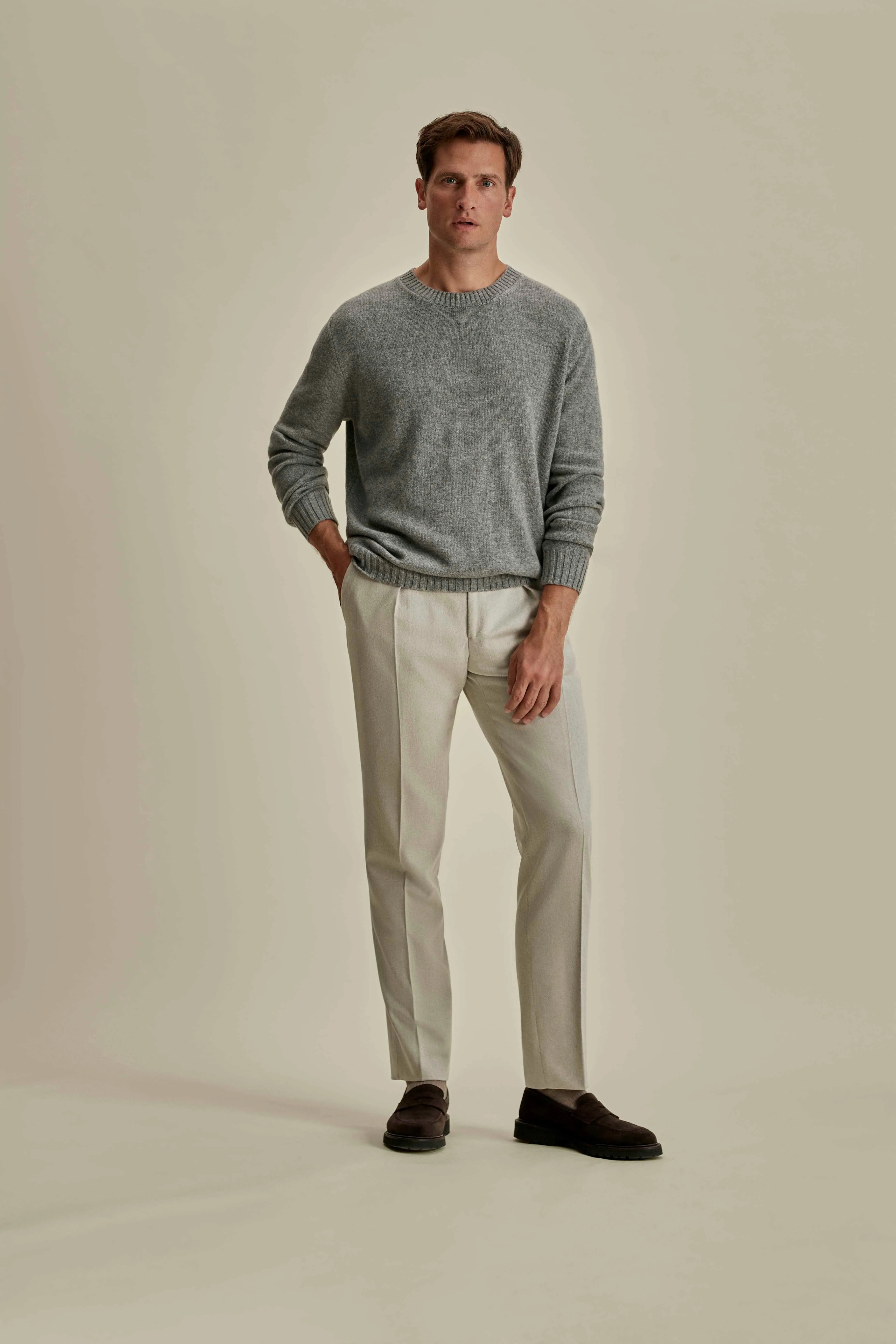 Cashmere Crew Neck Sweater MicrofiberBlend Texture