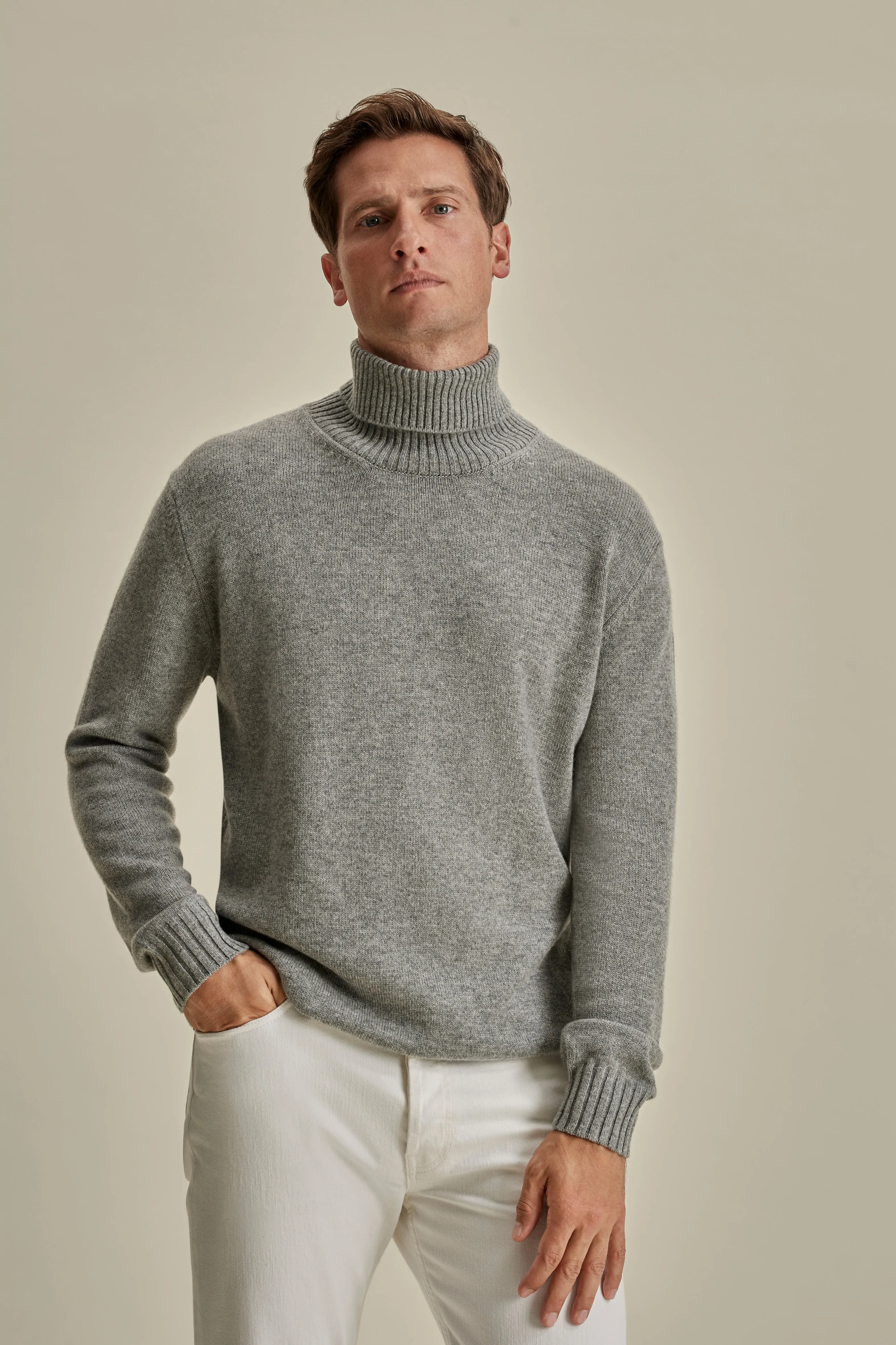 Cashmere Roll Neck Sweater Daywear Fit Double Layered Collar