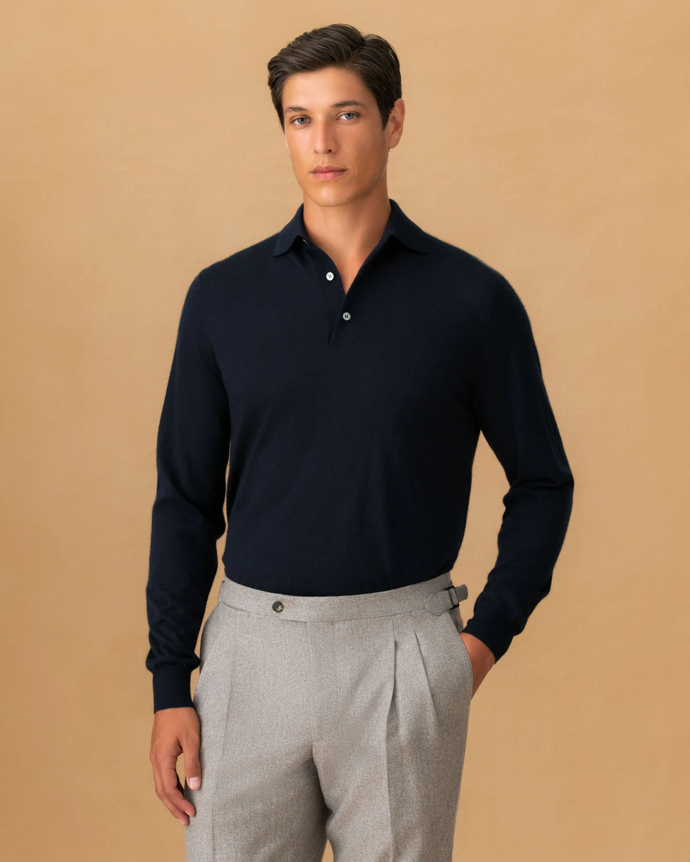 Under Jacket Cashmere Silk Extrafine Long Sleeve Polo Shirt
