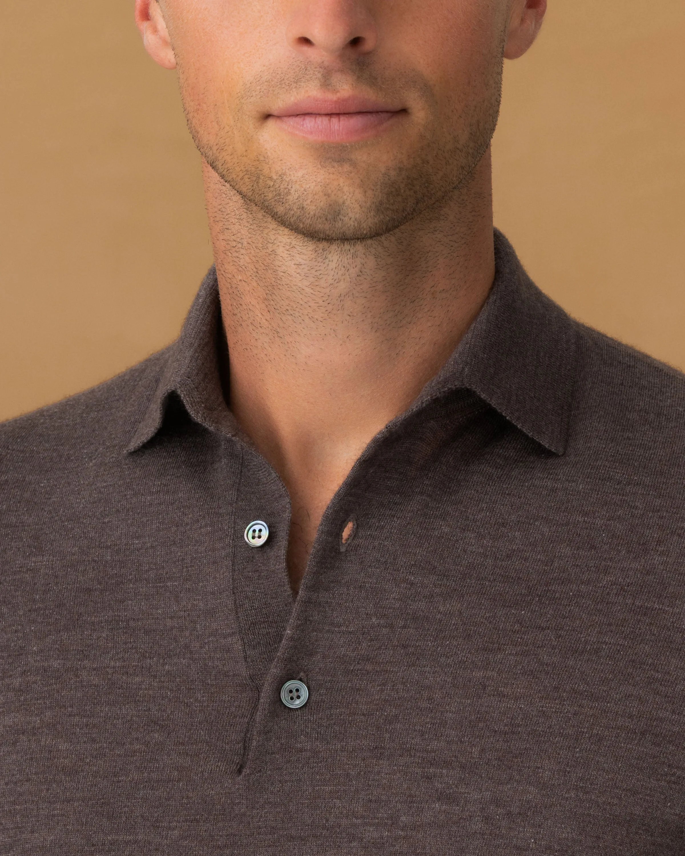 Moisture Management Cashmere Silk Extrafine Long Sleeve Polo Shirt