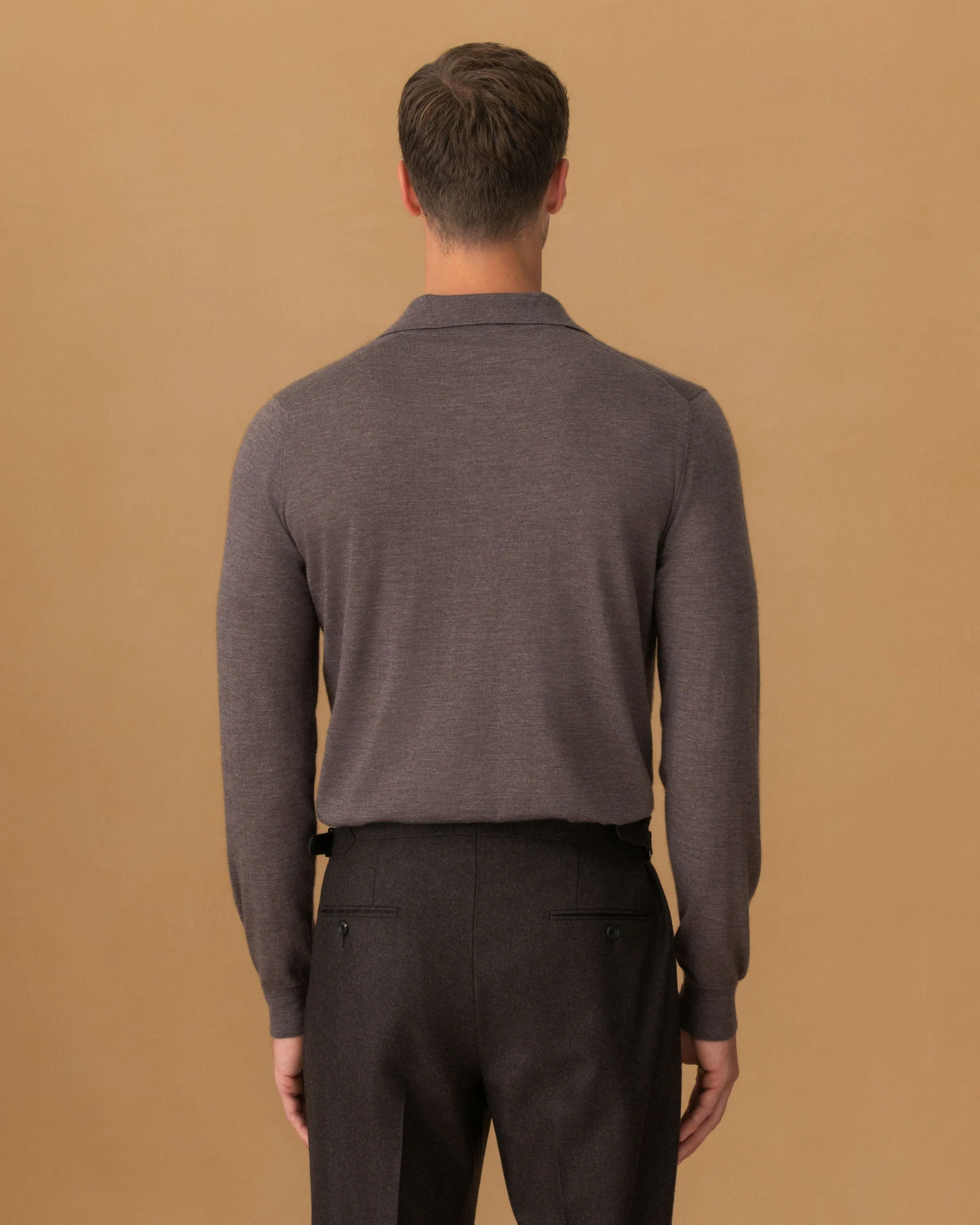 Gentle Stretch Waistband Cashmere Silk Extrafine Long Sleeve Polo Shirt