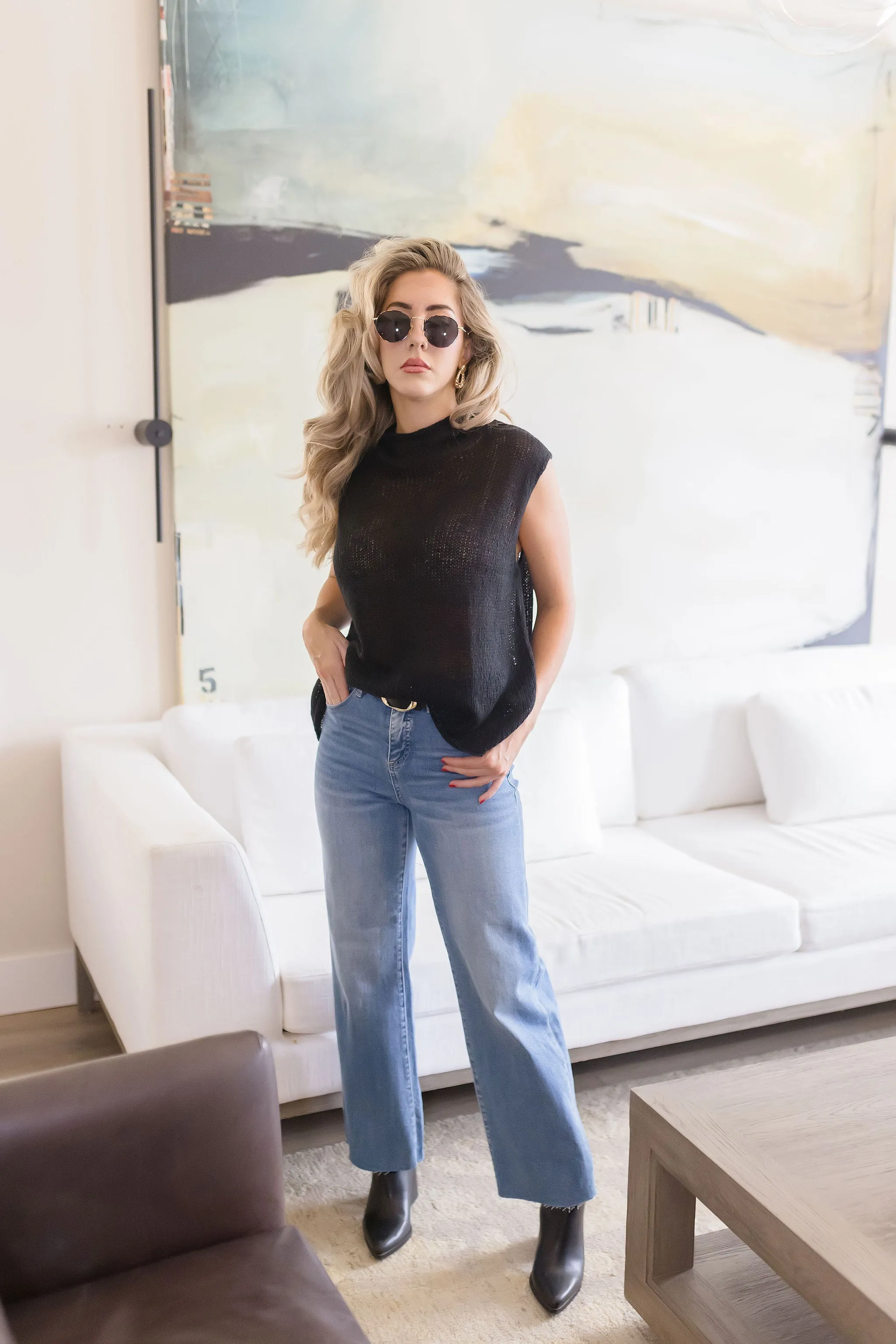 Scarlett High Rise Cropped Wide leg Jeans Medium Wash comfortable length