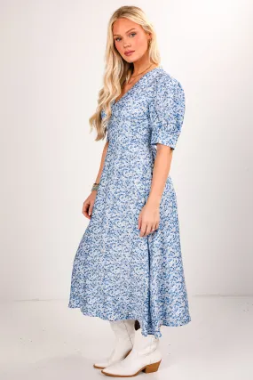 Guest Glam Delicate Mood FINAL SALE - Easy Elegance Blue Floral Midi Dress