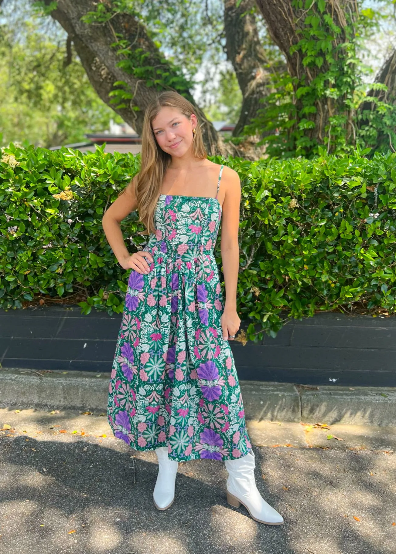 CATHERINE FLORAL OPEN-BACK MIDI DRESS Classic knee-length dress Summer Outfit