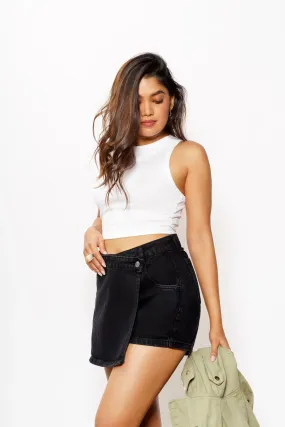 Timeless Wear Charcoal Asymmetric Waistband Women's Denim Skort