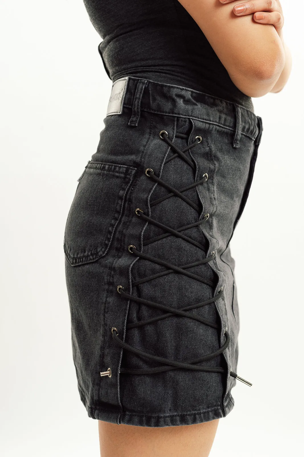 Denim style Charcoal String Up Skirt
