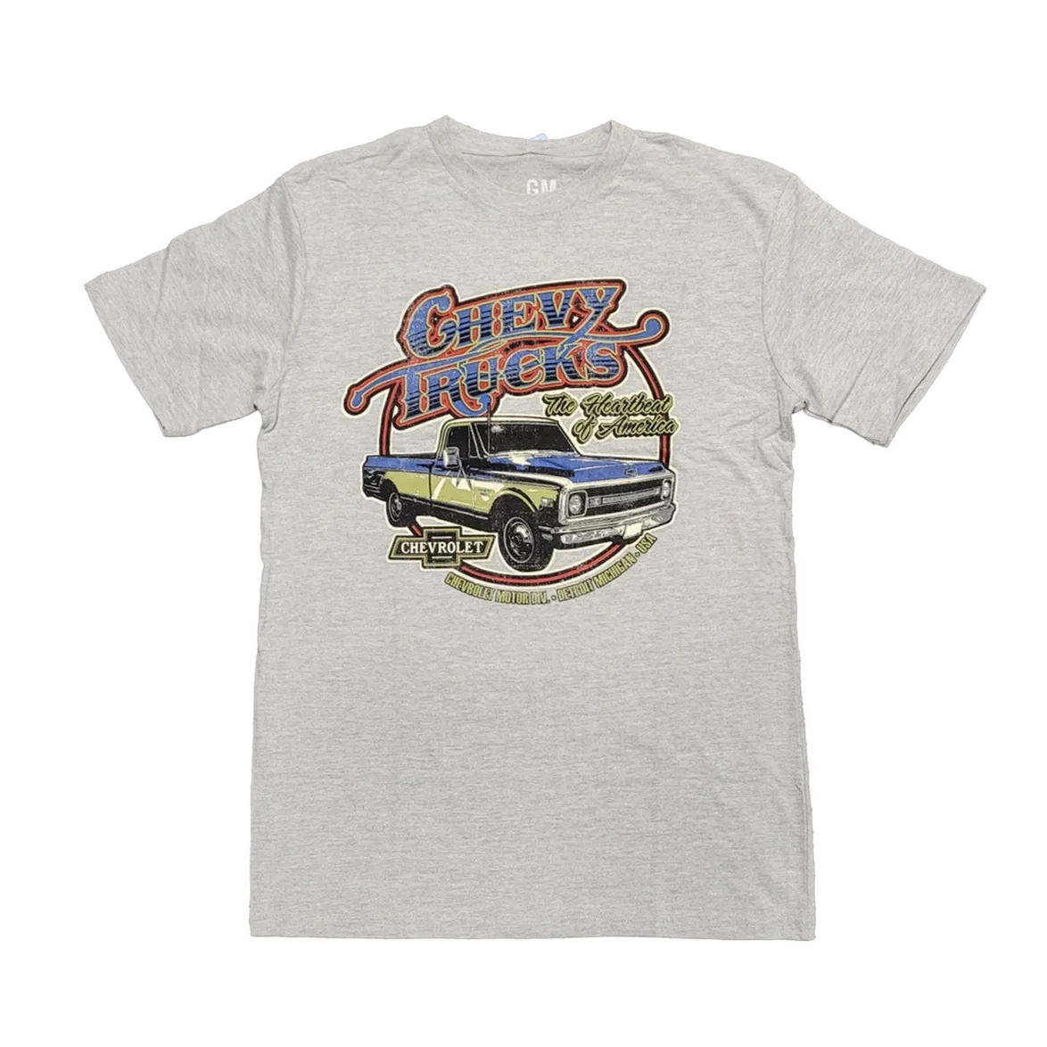 SoftenedNeckline Trendy Fabric Chevy Trucks 1970 Circle Text T-Shirt