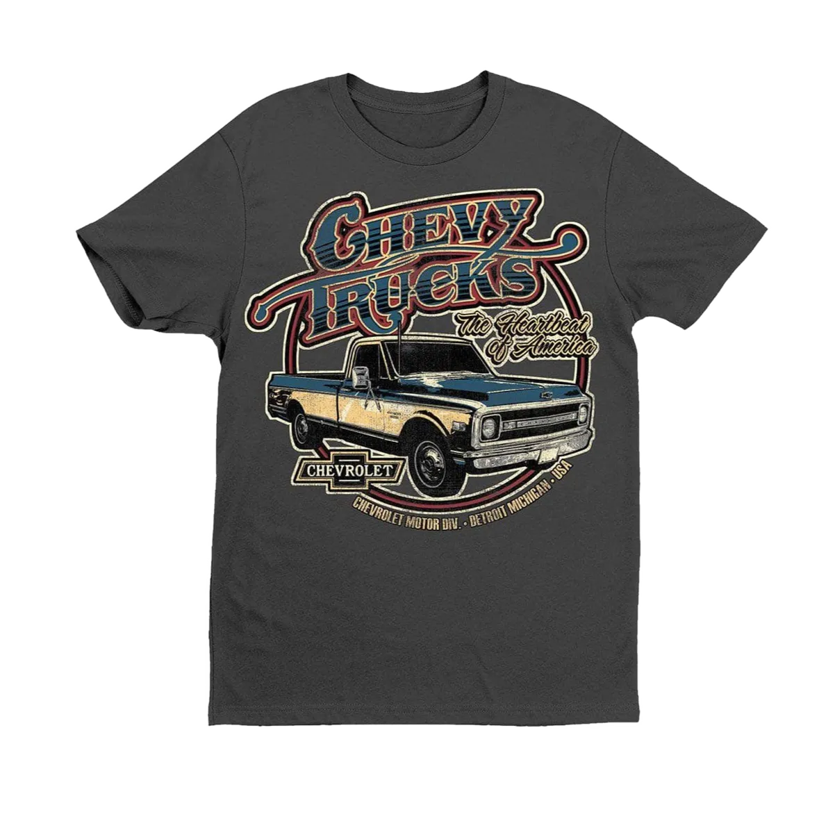 Lint Resistant Surface Chevy Trucks 1970 Circle Text T-Shirt