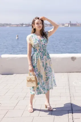 Ruth Cap Sleeve Floral Print Zip Up Midi Dress Ivory City Bright Timeless and Comfortable