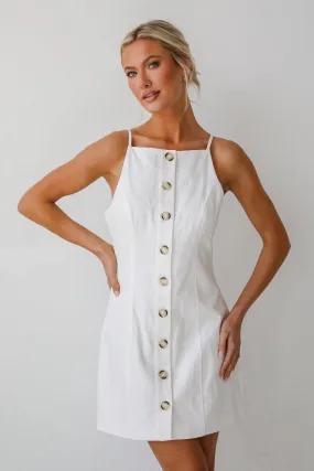 FINAL SALE - Precious Destiny White Button Front Mini Dress Modern Movement