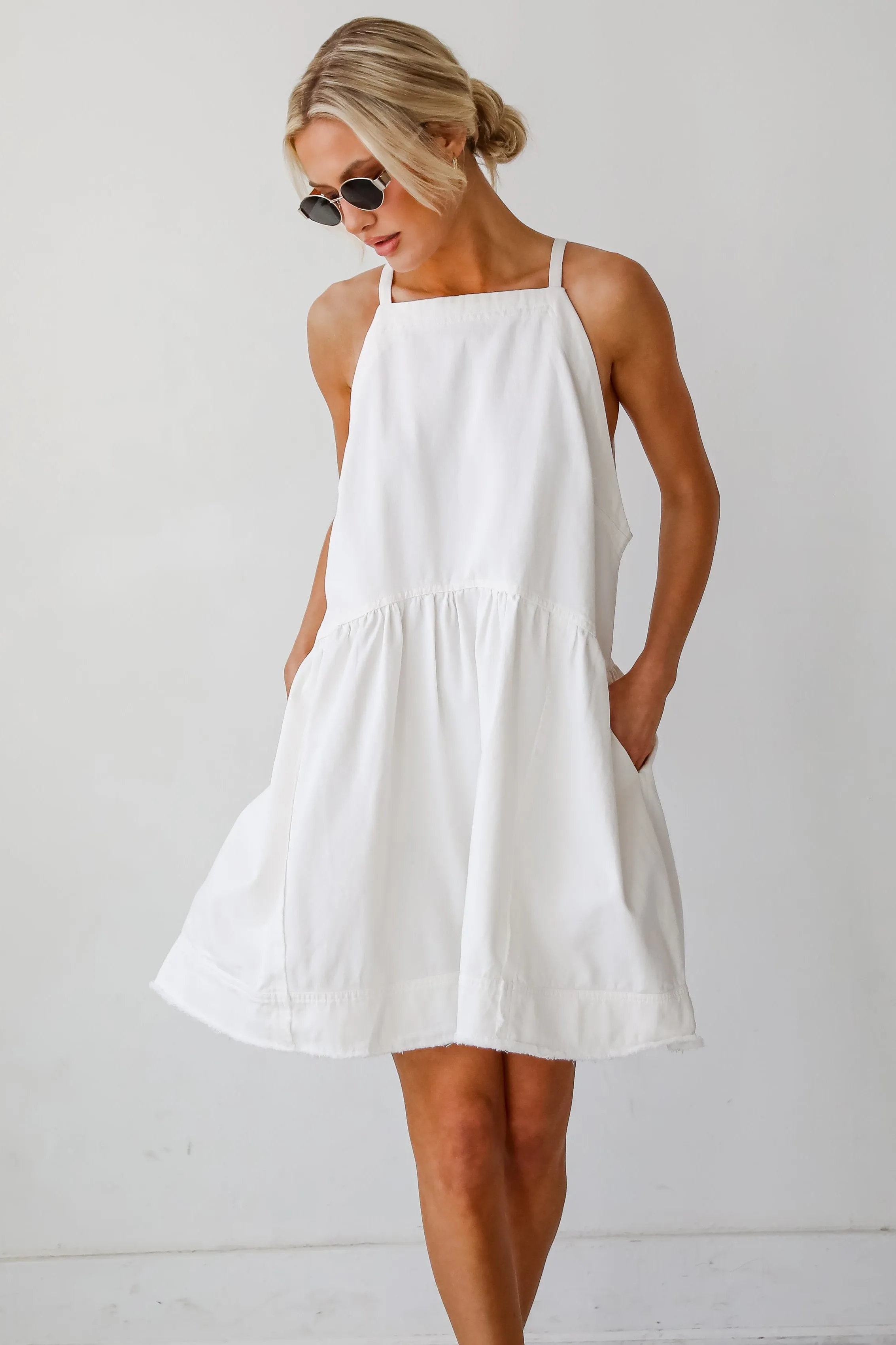 FINAL SALE - Sweetly Made Denim Mini Dress Sheer Look Timeless Appeal