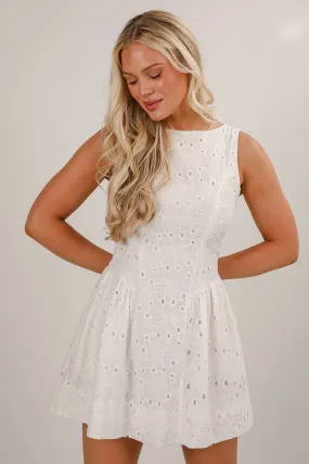 FINAL SALE - For The First Time White Eyelet Mini Dress All-Occasion Look Fit Clean