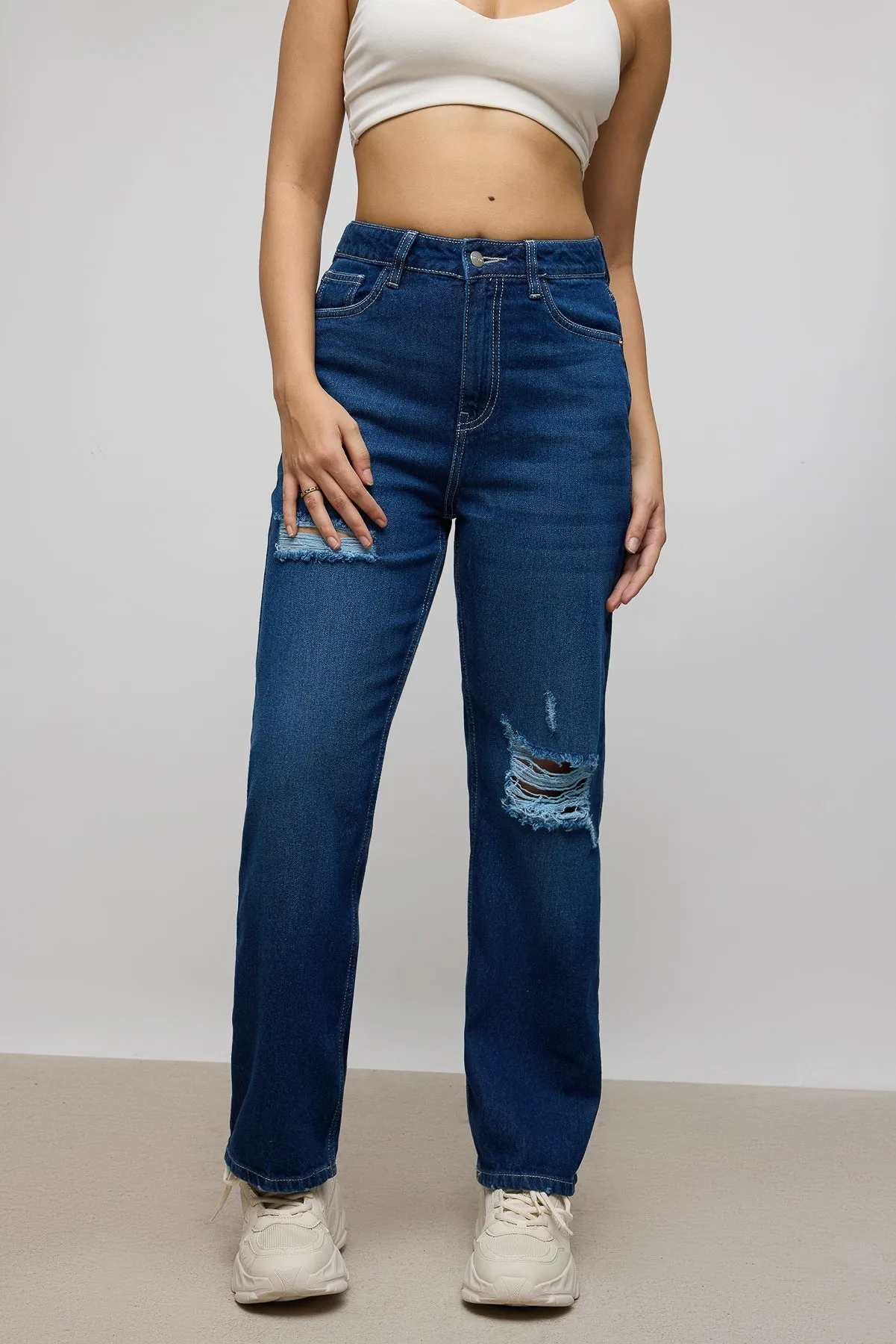 Classic Beach Day Travel Outfit Classic Distress Women's Straight Jeans