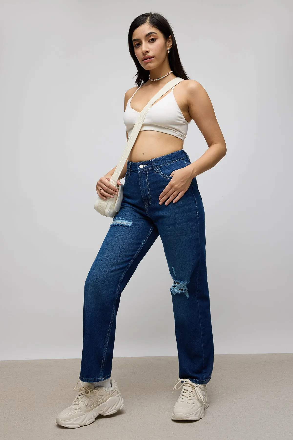 Classic Distress Women's Straight Jeans Move With Ease