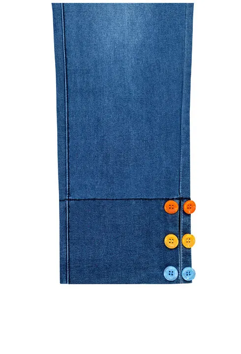 Stretchable Classic Zip Up Capri Jean by Ethyl w/ Colorful Buttons