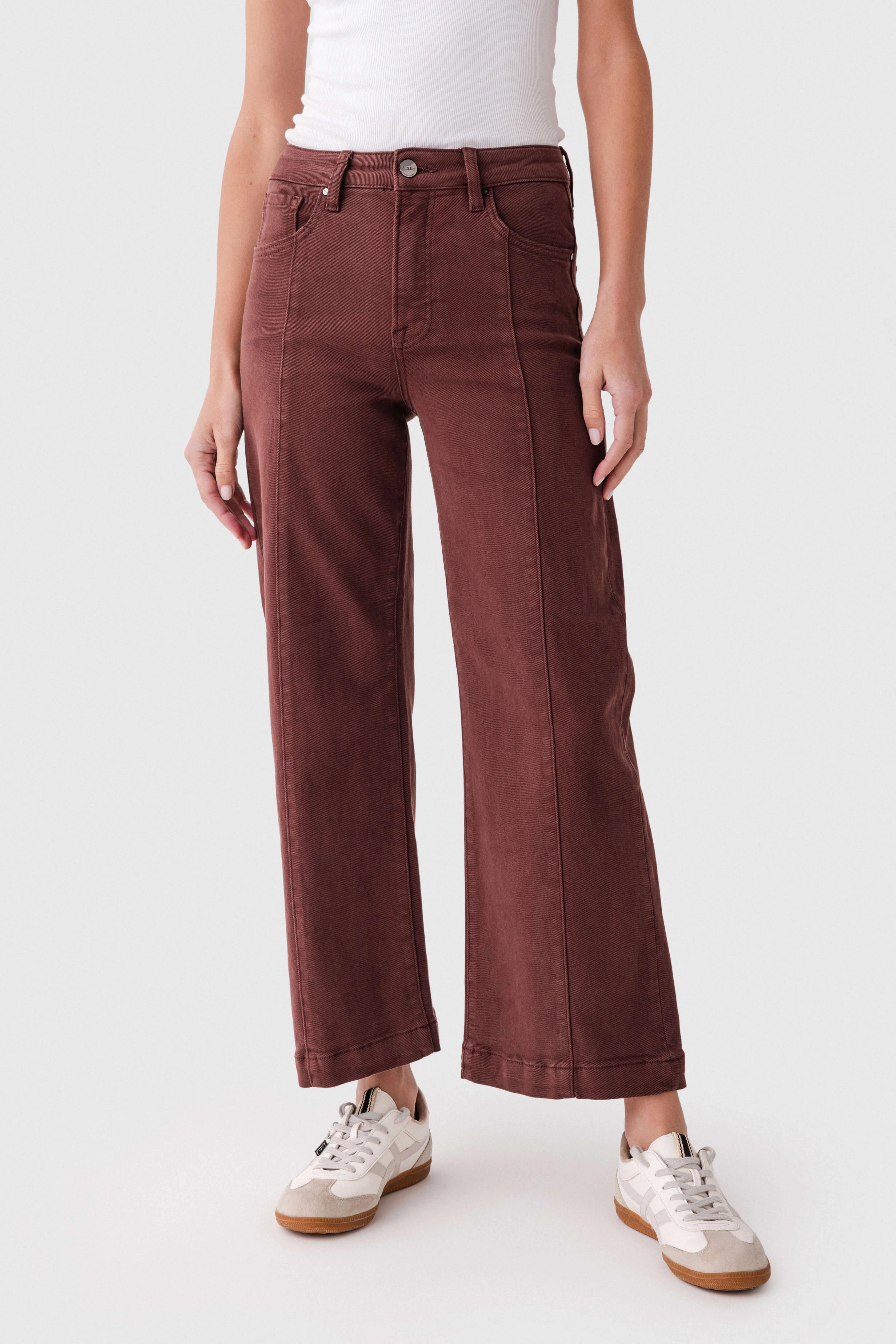 Circular Knit Construction Perfect Length Risen Mia High Rise Front Seam Wideleg Ankle Jeans