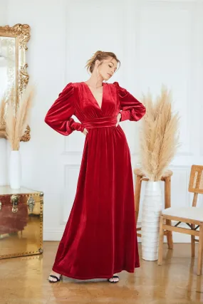 Red Velvet Long Sleeve Maxi Dress Vibrant Look