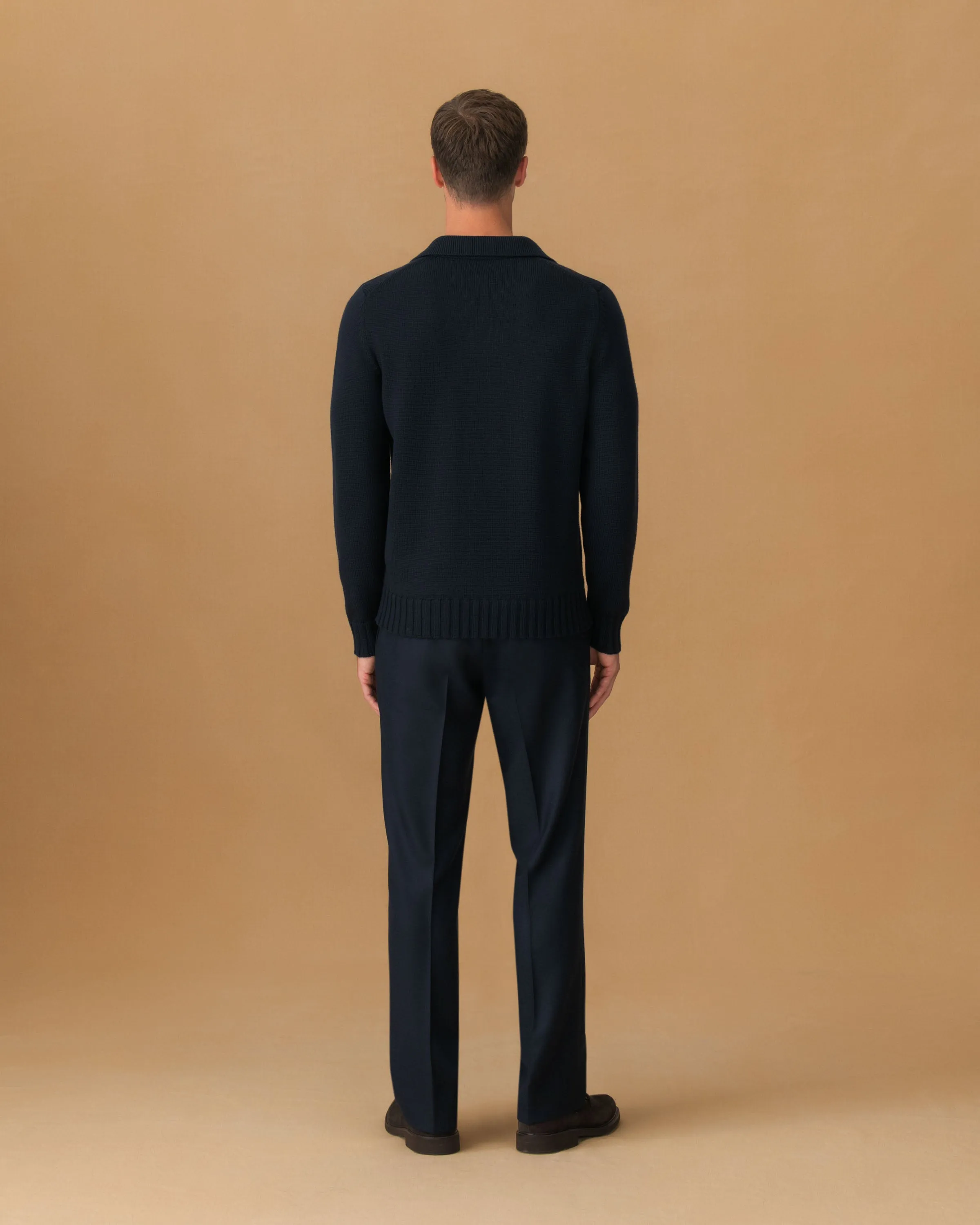 Cozy Comfort Thermal Insulation Knits Virgin Wool Long Sleeve Skipper Polo Shirt