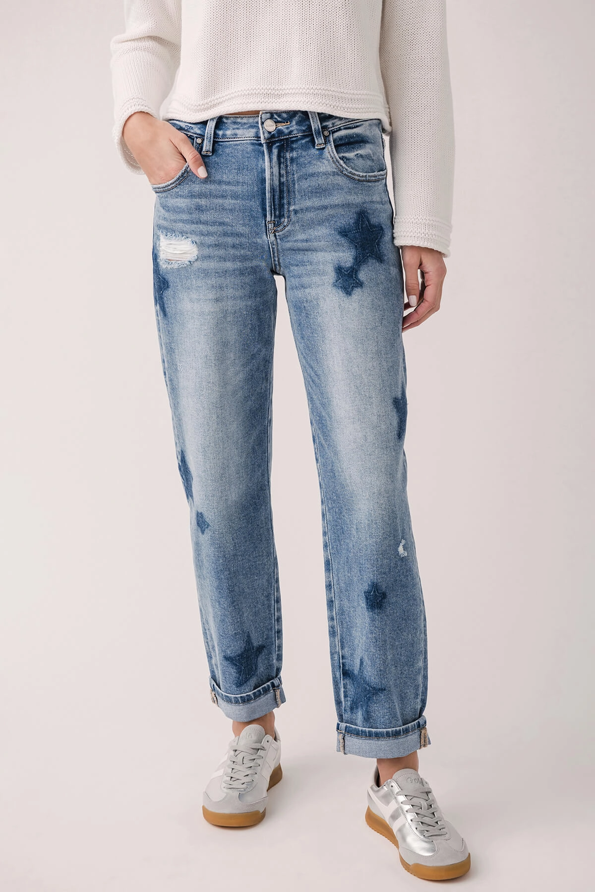 Winter Warmth Professional Wear Risen Celeste High Rise Star Shadow Boyfriend Jeans