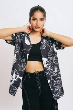 Women's Abstract Floral Shirt Lightweight Wear Black Tie Optional