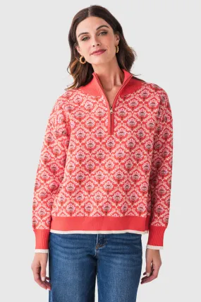 &Merci Floral Half Zip Pullover Sweater Fashion Top