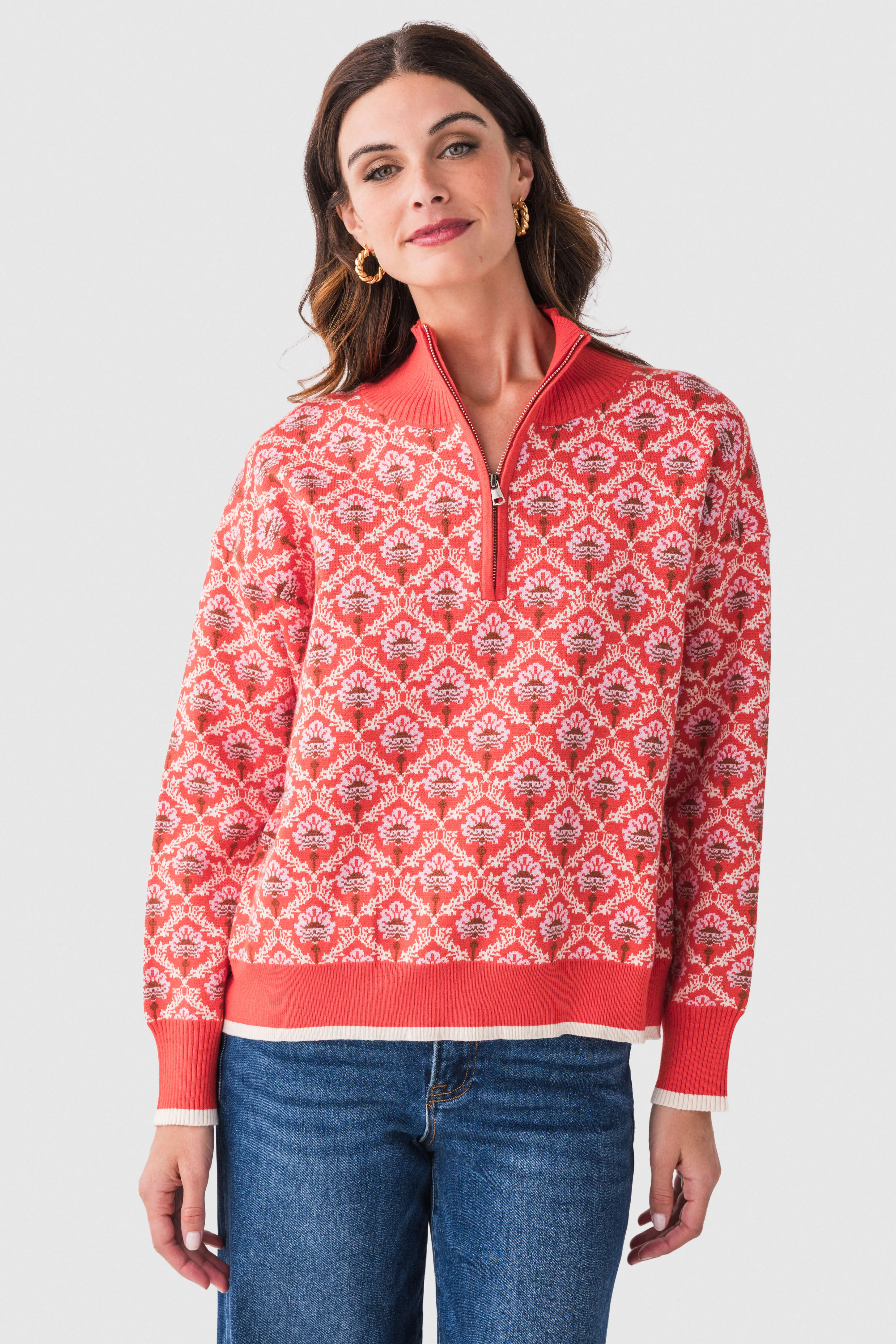 product bow cuteness &Merci Floral Half Zip Pullover Sweater