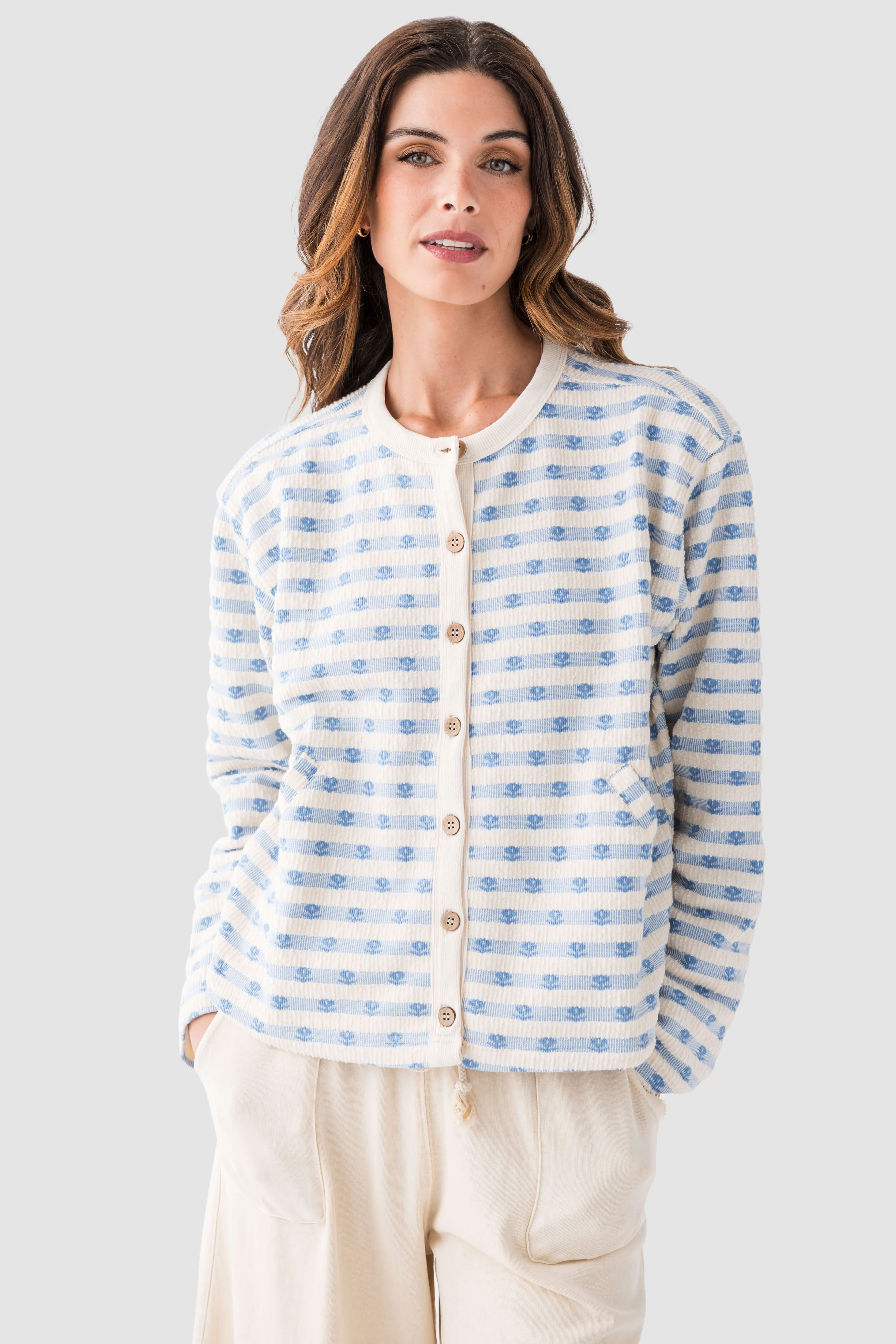 Wishlist Floral Striped Button Up Cardigan Water resistant coating product personalized touch