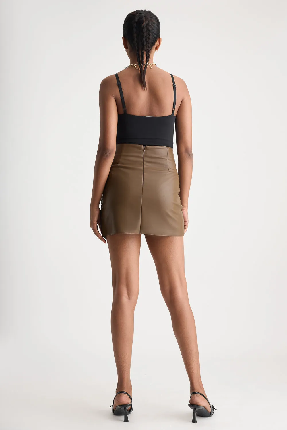 Brown Ruched Leather Skirt Hygienic Coating