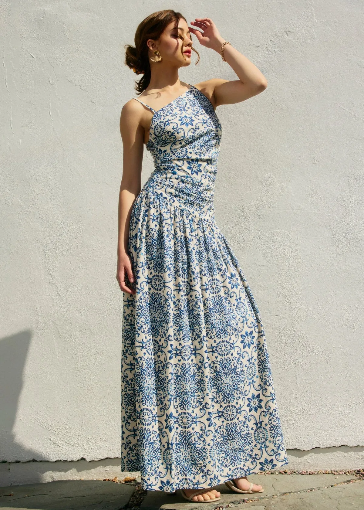 Chic Motion Bohemian style IRIS AZALEA MOSAIC ONE-SHOULDER MAXI DRESS