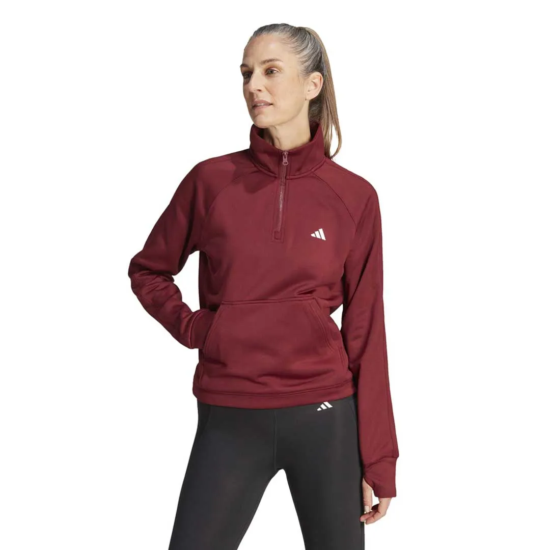 adidas - Women's Aeroready Game & Go Quarter-Zip Fleece Top (HY3225) Odor Resistant Treatment
