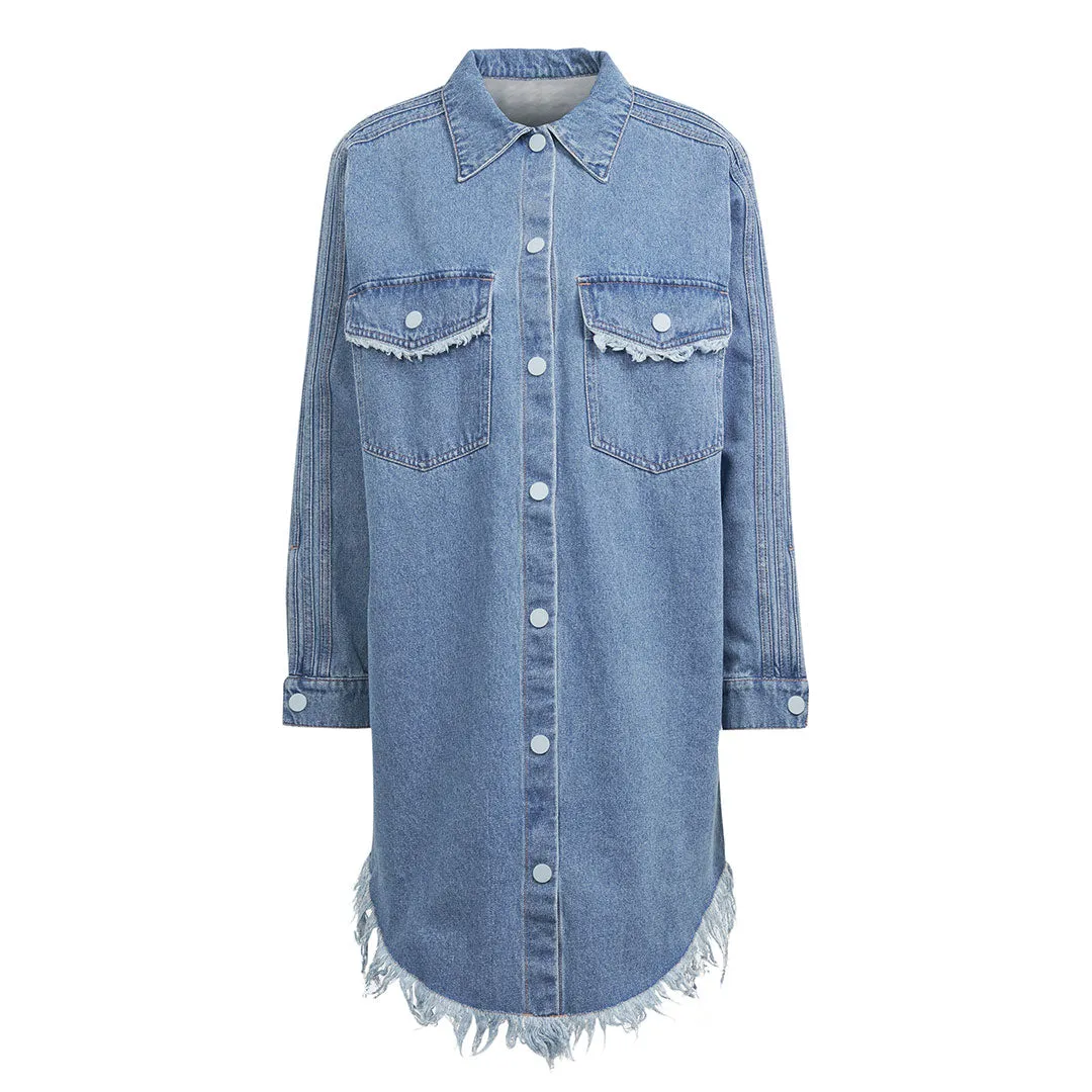 adidas - Women's adidas Originals x Kseniaschnaider Fringed Shirt Dress (II5712) Packable Feature simple design