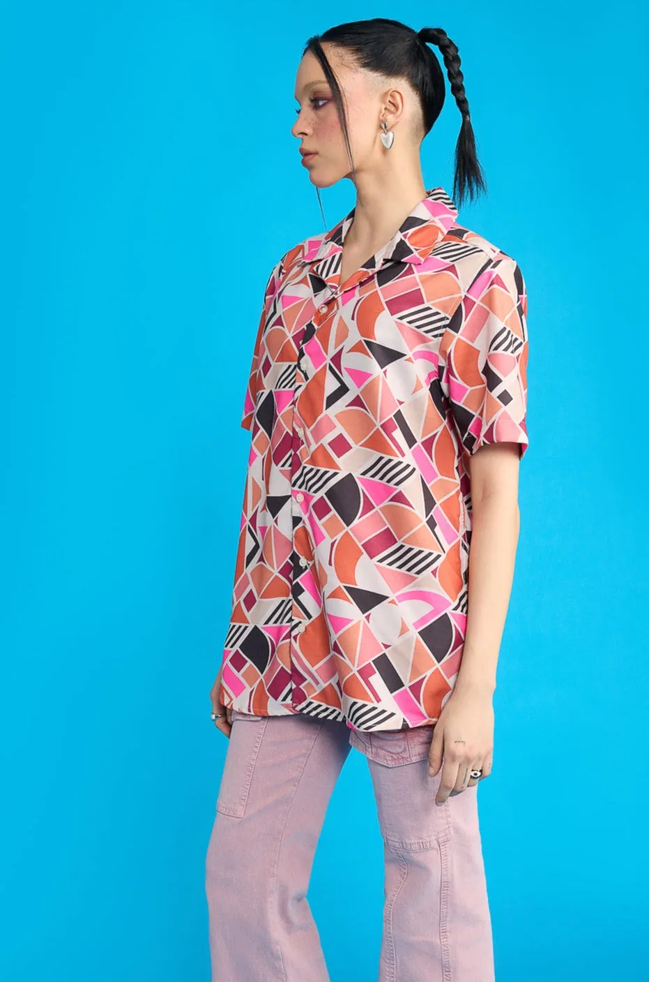 Geometric Print Women's Resort Shirt Easy Fit Flexible Placket Structure
