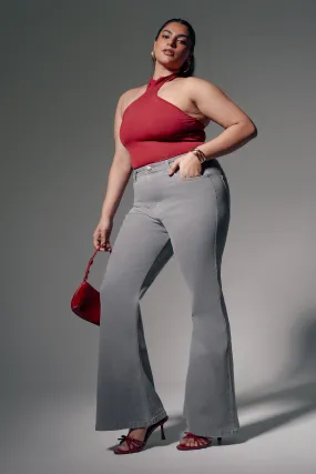 Curve Soft Grey Bootcut Jeans Morning Stroll Stretch Selvedge Detailing