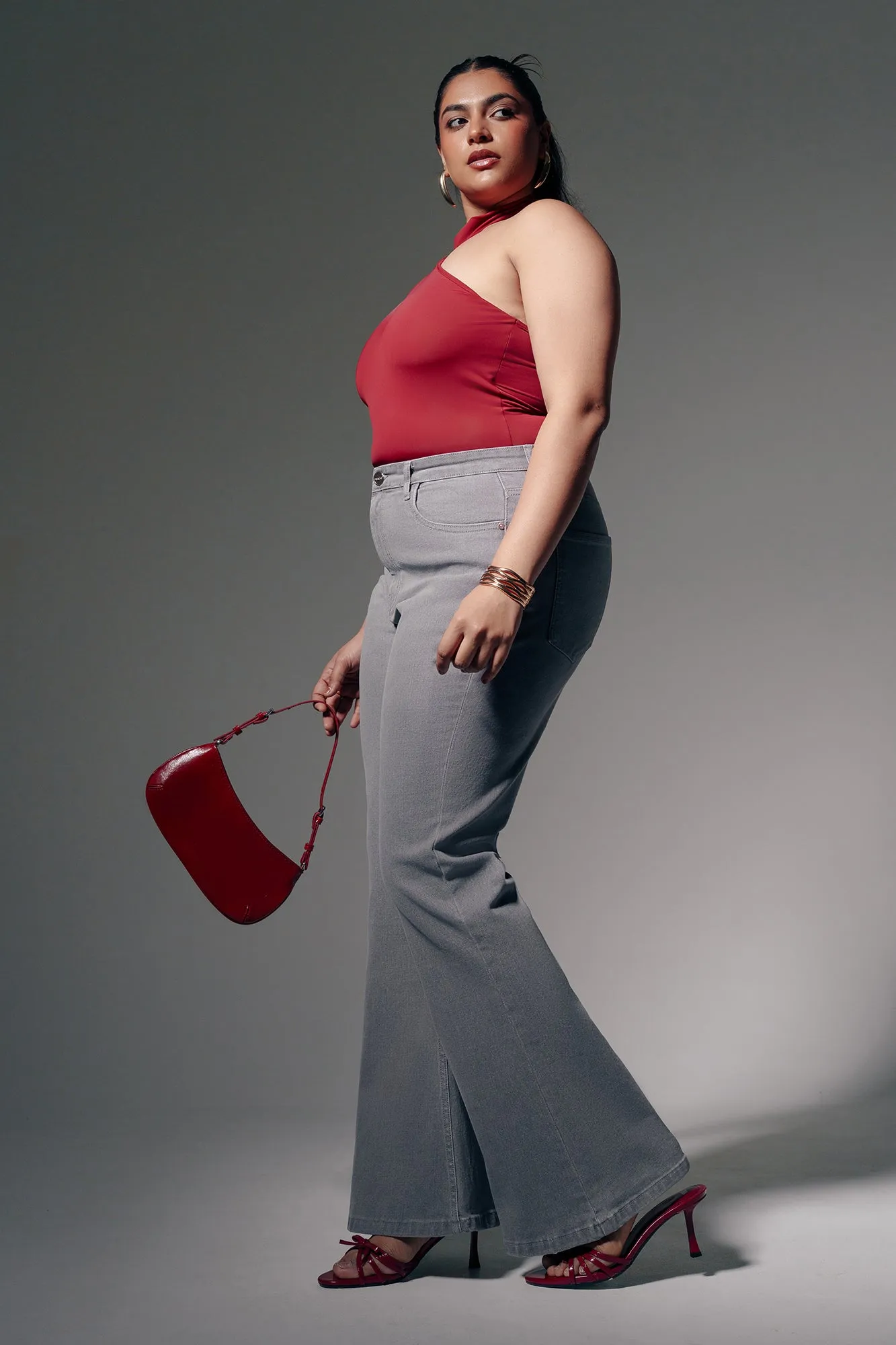 Curve Soft Grey Bootcut Jeans Year Round Hidden Rivet Details