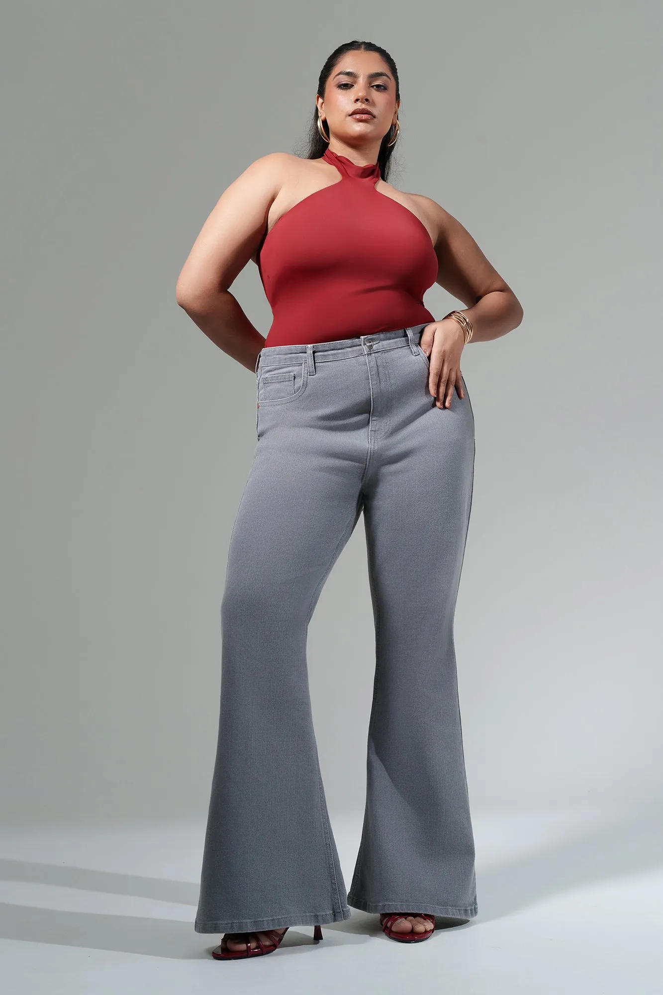 Bold Earthy Curve Soft Grey Bootcut Jeans