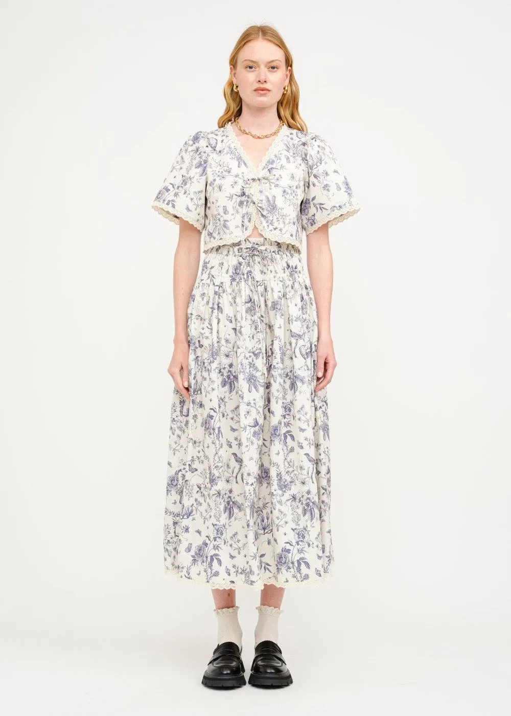 Linen Cotton Mix AMELIE FLORAL COTTON-POPLIN MIDI SKIRT