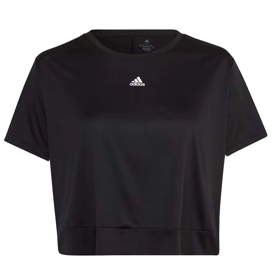 Mesh Ventilation Panels Static Dissipating Threading adidas - Women's Aeroready Studio Loose Crop T-Shirt (Plus Size) (HI5984)