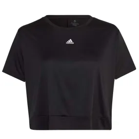 Mesh Ventilation Panels Static Dissipating Threading adidas - Women's Aeroready Studio Loose Crop T-Shirt (Plus Size) (HI5984)