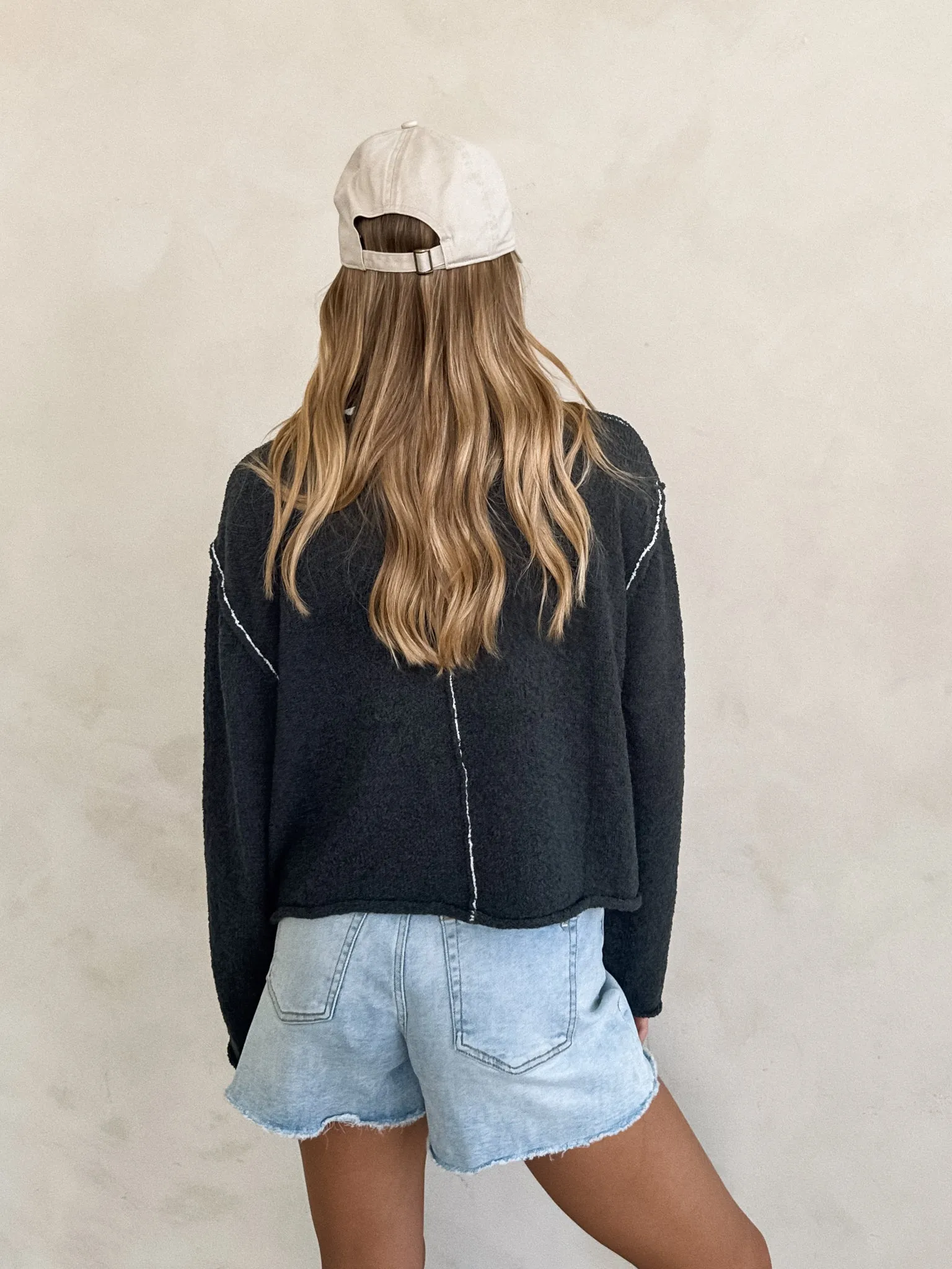 product sock comfort Delia Textured Knit Sweater in Charcoal