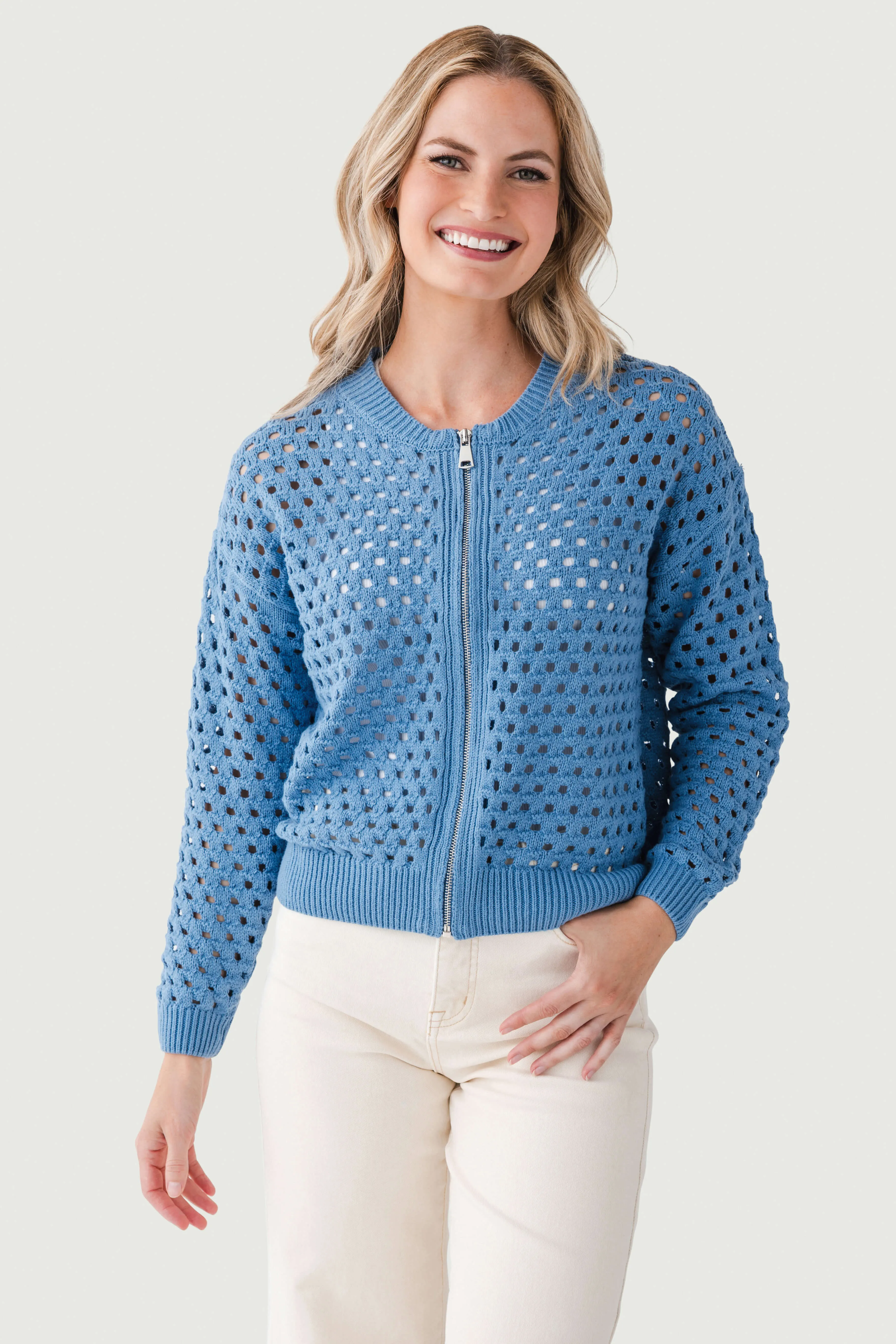 Elan Crochet Zip Up Cardigan product business casual suitability