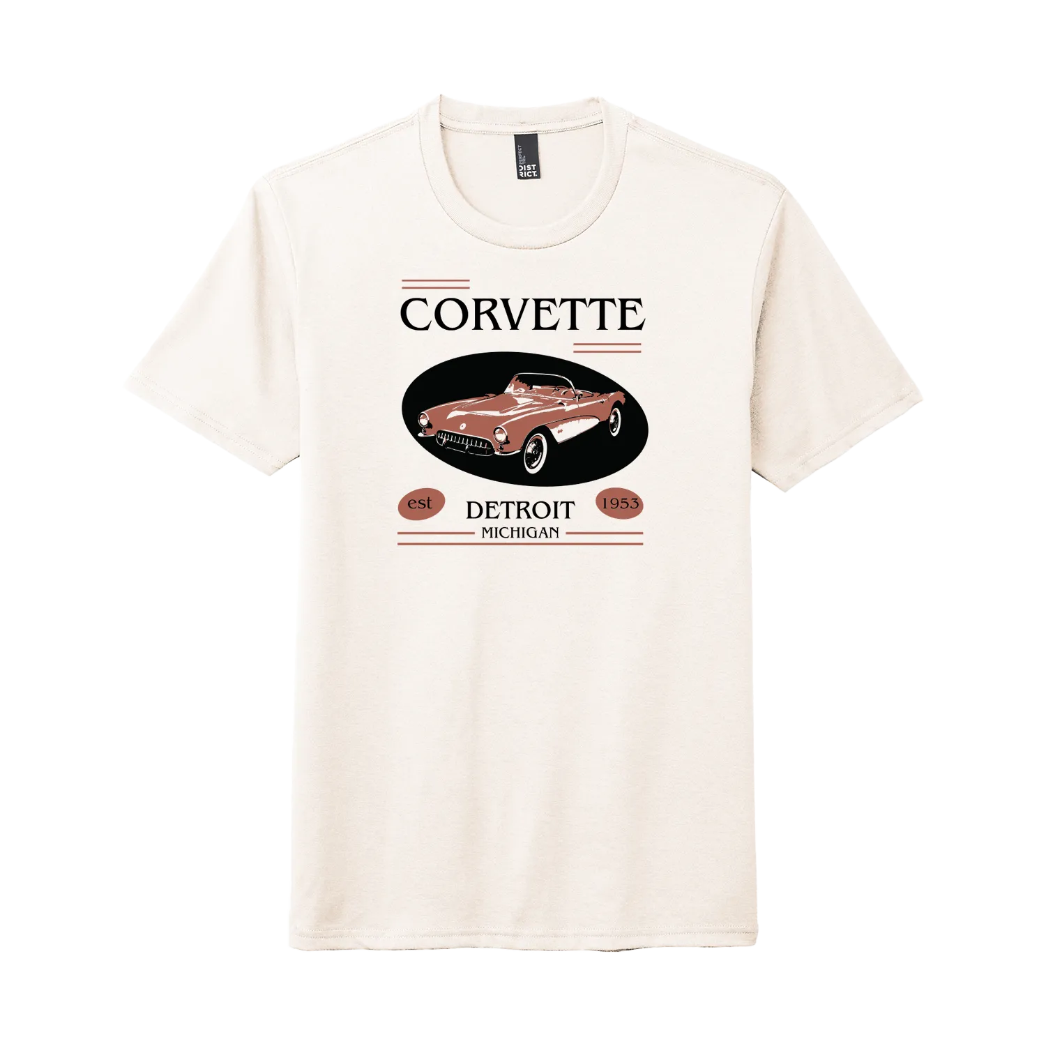 Modern Style Trend FadeResistant Corvette Detroit Retro Oval Graphic T-Shirt