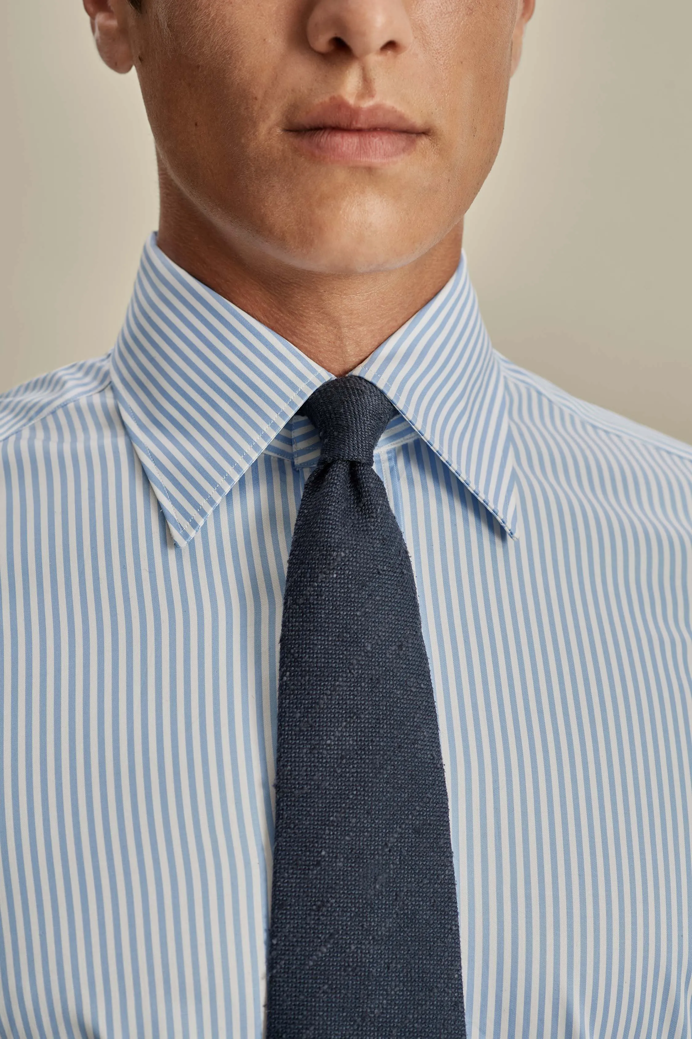 crew neck Cotton Poplin Point Collar Bengal Stripe Shirt