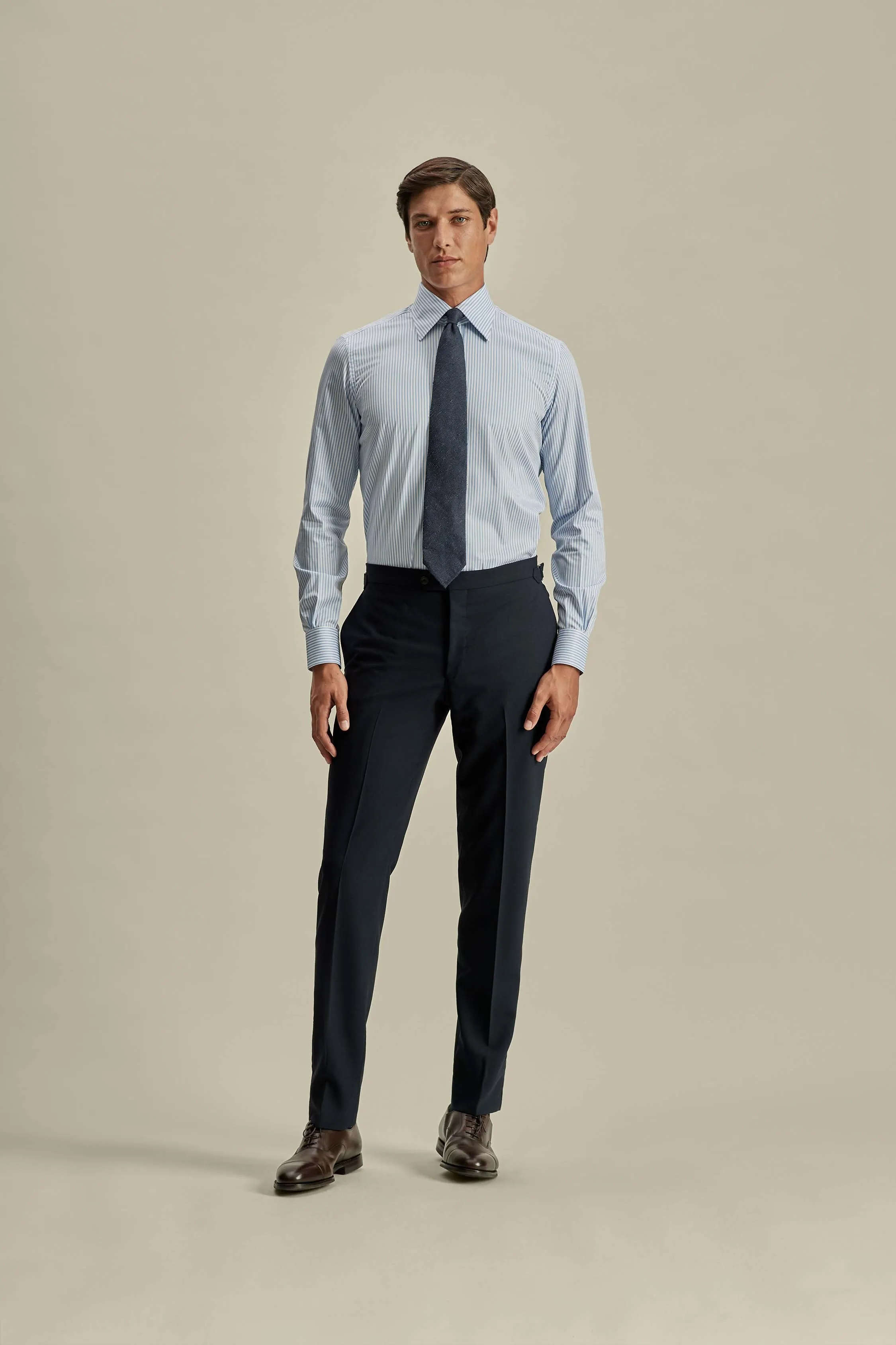 Cotton Poplin Point Collar Bengal Stripe Shirt Anti Static Fabric Midweight Textile