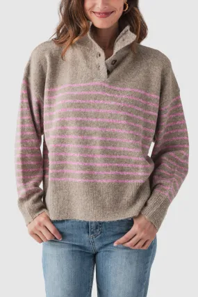 Wishlist Stripe 1/2 Button Pullover Outdoor Chic Comfy Hoodies
