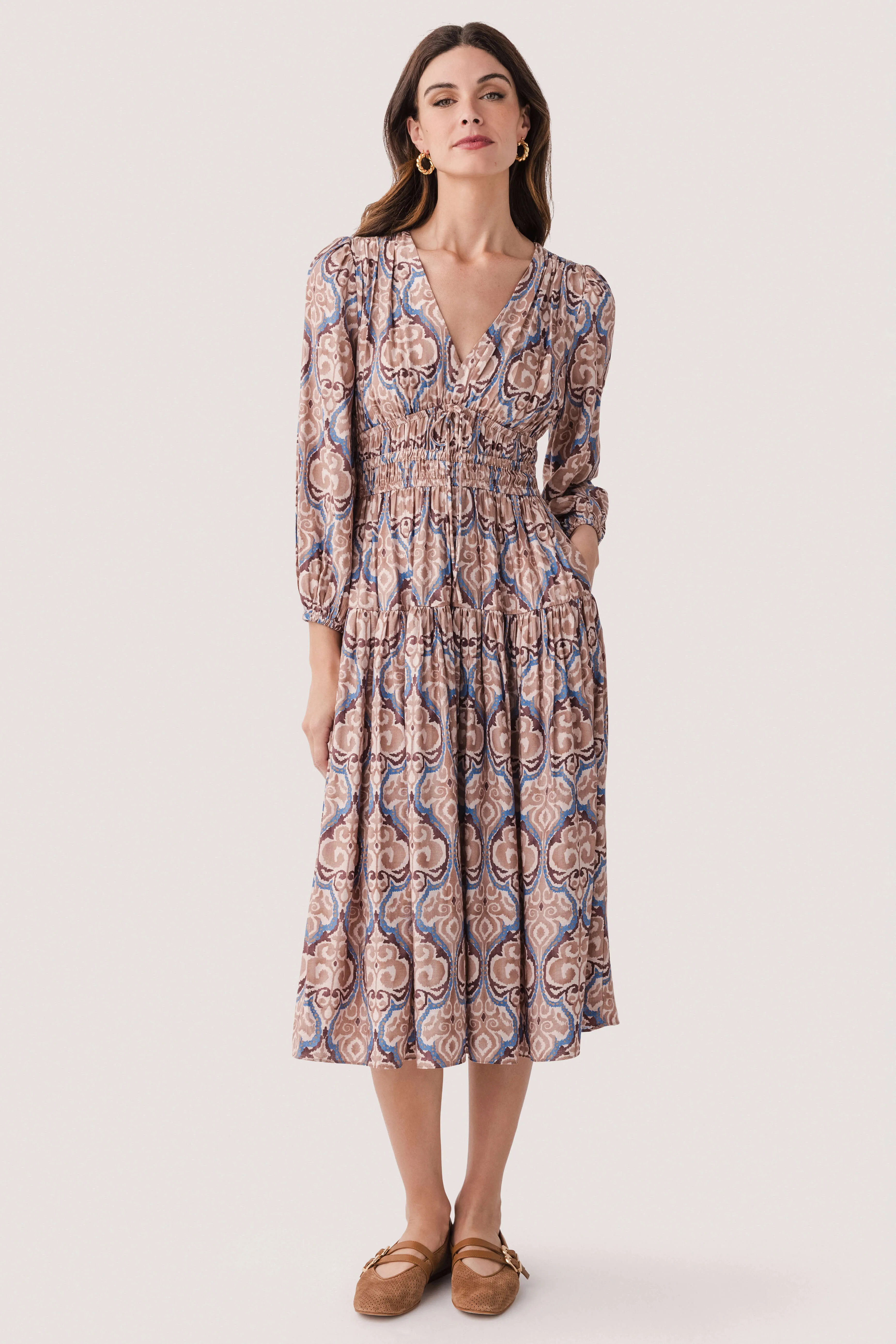 Spring Mood Petite friendly Current Air Damask Inspire Printed Midi Dress