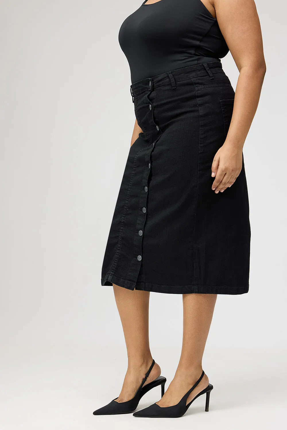 Curve Black Buttoned Women's Bodycon Skirt Bold Look Timeless Touch