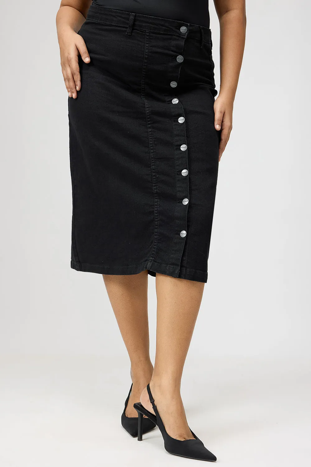 Curve Black Buttoned Women's Bodycon Skirt Gentle Flow Ventilated Slits