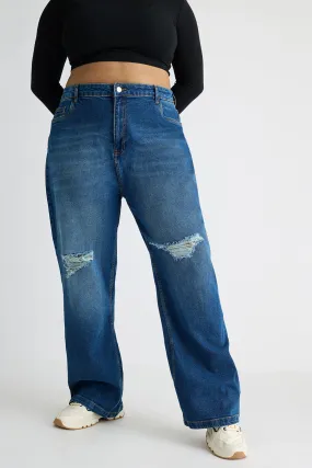 Curve Carbon Blue Knee Distressed Wide Jeans Fit For Life Perfect For Daily