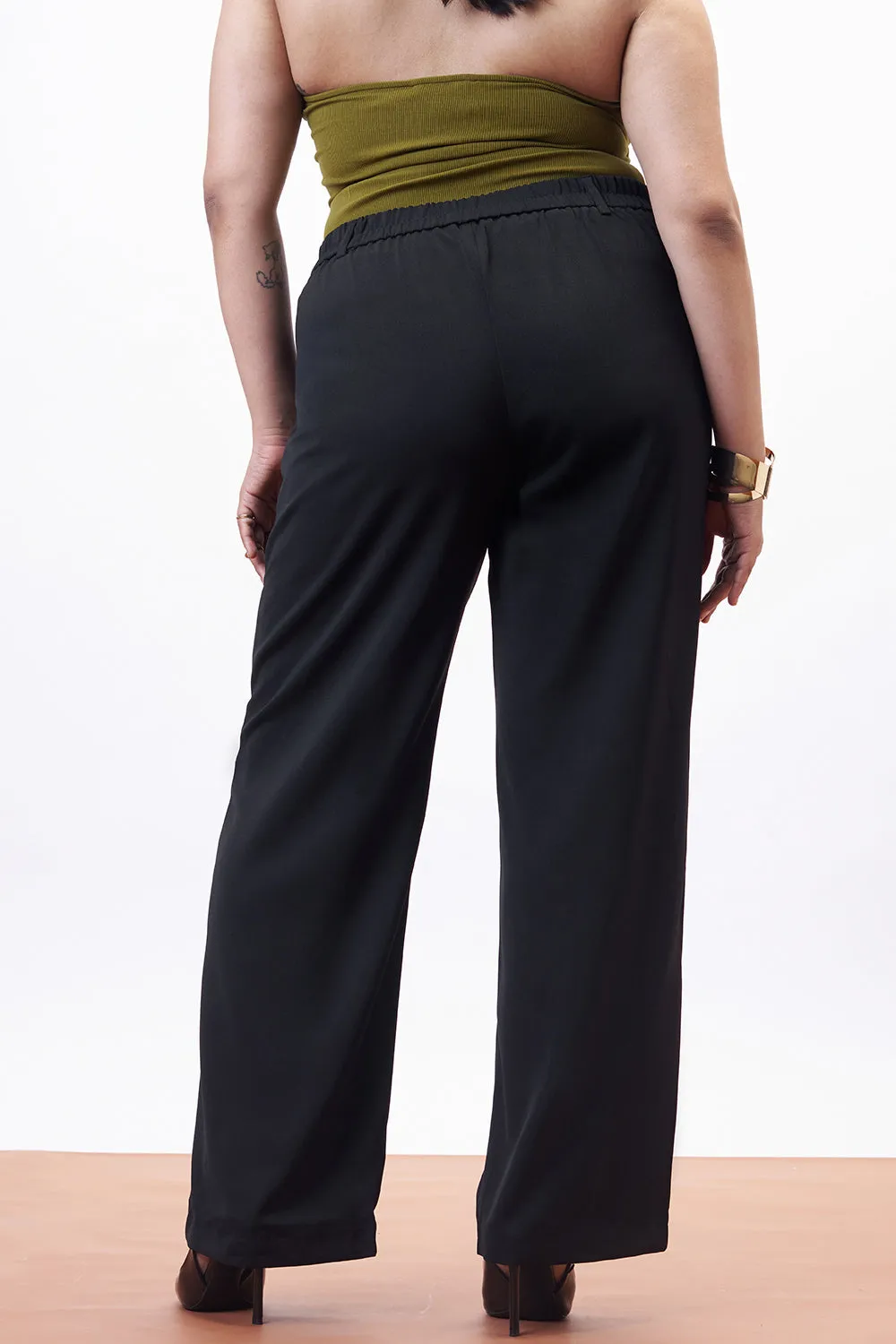 Belt loops AdjustableTabs Curve Essential Black Elasticated Straight Korean Pants